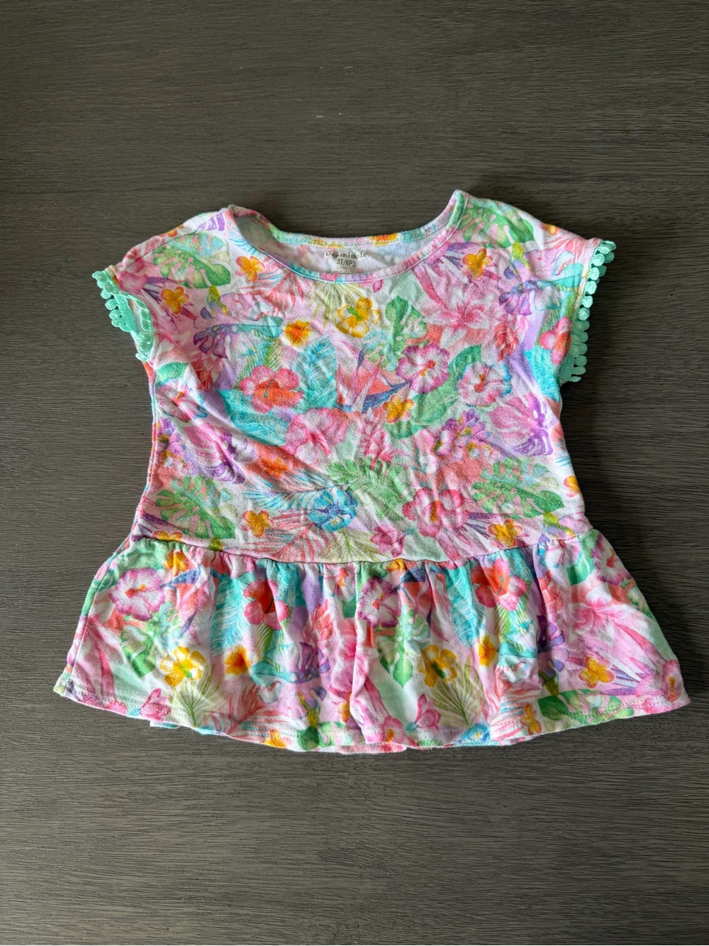 Garanimals Pink Floral Peplum Tee with Mint Trim